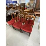 Late 19th cent. Aesthetic mahogany set of six dining chairs with pierced splat backs on turned