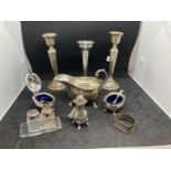 Hallmarked Silver: Sauce boat Birmingham 5oz. Candlesticks a pair (A/F) Birmingham, napkin ring