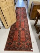 Carpets & Rugs: 20th cent. Turkoman runner madder red ground, five rectangular central panels with