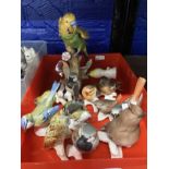 20th cent. Ceramics: Goebel bird figurines including 3851218 Budgerigar, 315 Owl, 022 Sparrow, 38016