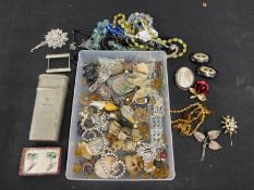 Jewellery: Collection of costume jewellery to include brooches, necklets, shell cameos, etc.