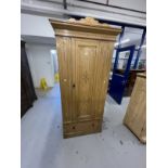 Early 20th cent. Art Nouveau pine wardrobe with single drawer below and stencilled decoration with