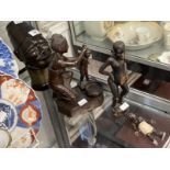 Treen/African: Carved busts and figures plus cast figure of a black boy. 5ins.