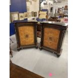 19th cent. Ebonised and amboyna single door pier cabinets the doors with central panels of micro