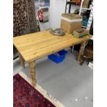 20th cent. Pine dining table on turned legs. 60ins. x 33ins. x 30ins.