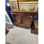 19th cent. Mahogany bank of twelve drawers, polished top with reeded edge, the central four