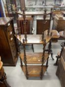Late 19th/early 20th cent. Mahogany whatnot, four tiers with turned supports and trapezium shaped