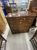19th cent. Mahogany chest of drawers five over three, with hat drawer with brass furniture, on