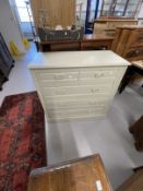 Edwardian painted pine chest of two short over three long drawers on plinth base. 40½ins. x 19ins. x