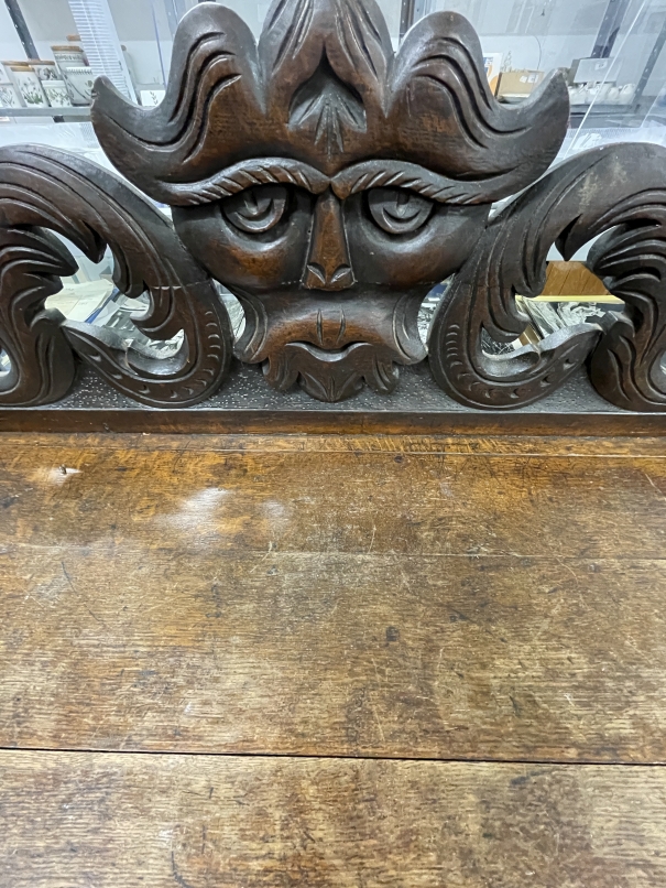 Late 19th/early 20th cent. Oak buffet with stylised back carved in the shape of a face. 15ins. x - Image 2 of 2