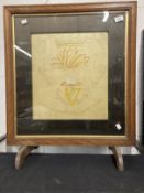 Militaria: WWI embroidery on linen, Royal Irish Fusilliers crest surrounded by battles, Gallipoli,