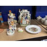 Collectables: Staffordshire figures Auld Lang Syne, an amorous couple, spill vase, girl on a goat,