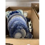19th cent. & Later Ceramics: Blue and white comfort dogs, two cheese dishes, miscellaneous plates