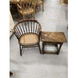 18th cent. Style oak joint stool, and a small oak Deco style captain's chair, bergere spindle