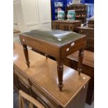 19th cent. Mahogany stool with leather top on turned legs, converted from a bidet. 18ins. x 24ins. x