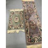 Carpets & Rugs: Chinese hand washed runner, mauve ground, floral decoration in reds, blues, greens
