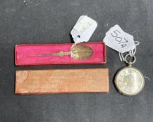 Hallmarked Silver: Edward VII 1902 Coronation spoon in original case and a pocket watch stamped fine