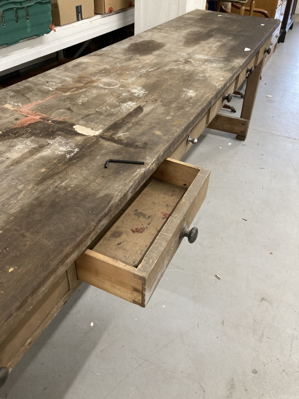 19th cent. Pine five drawer work bench. 98ins. x 21ins. x 30ins. - Image 2 of 3