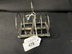 Hallmarked Silver: Toast rack hallmarked Sheffield, weight 2.7oz. Plus a silver pencil holder Samson