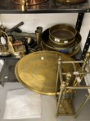 20th cent. Brass: Endecotts test sieve (12ins), unmarked sieves (8ins) x 2, mortar and pestle,