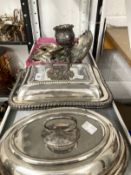 19th/20th cent. Silver plated flatware, vegetable dishes, bowl and grade spoons.