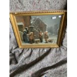 19th cent. Irish School: Oil on canvas, three boys helping an elderly woman in the snow, entitled to