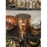 20th cent. Copper Kitchenalia: Urn with brass fittings, souffle dishes, bowls, etc.