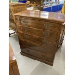 Edwardian mahogany chest of five long drawers with moulded fronts, brass handles, moulded edge to