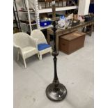 Early 20th cent. Lacquer standard lamp round base turned column with painted decoration. Height