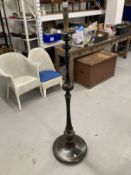 Early 20th cent. Lacquer standard lamp round base turned column with painted decoration. Height