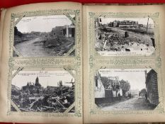 Postcards: French WWI postcards in album many dated 1916, some showing destruction and war ordnance.