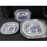 18th cent. Chinese blue and white platters one 15ins with small rim chip, the other 11ins
