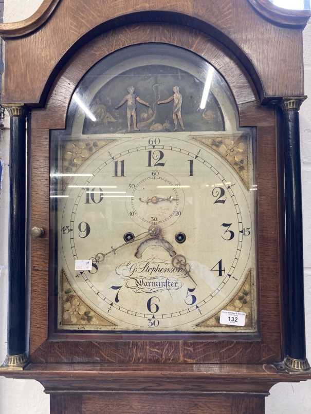 Clocks: 19th cent. Oak Wiltshire 8 day longcase clock, the 17½ins. arch dial with Adam and Eve - Image 2 of 2