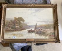Walter Stuart Lloyd (1845-1959): Watercolour on paper, river landscape with figures and boats,