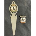 Militaria/Royal Navy: H.M.S. Hood enamel and plated bookmark and pin badge.