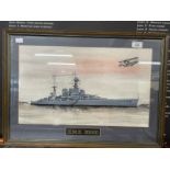 Royal Navy: 20th cent. English School watercolour of Hood by Petty Officer Engleman in Portsmouth