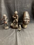 Treen/African: Carved busts and figures plus cast figure of a black boy. 5ins.