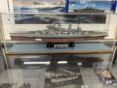 Cased model of H.M.S. King George V, 26ins. and a mimic model of The Bismarck.