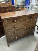 19th cent. Mahogany chest of two over three long drawers, turned knob handles on bracket feet.