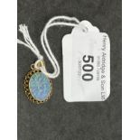 Jewellery: Yellow metal pendant set with an oval opal doublet 14mm x 10½mm set in a rub over