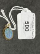 Jewellery: Yellow metal pendant set with an oval opal doublet 14mm x 10½mm set in a rub over