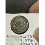 Numismatics: Roman Macrinus 217-218 AD Denarius, abacus or coin counter. Rev Liberalitas standing