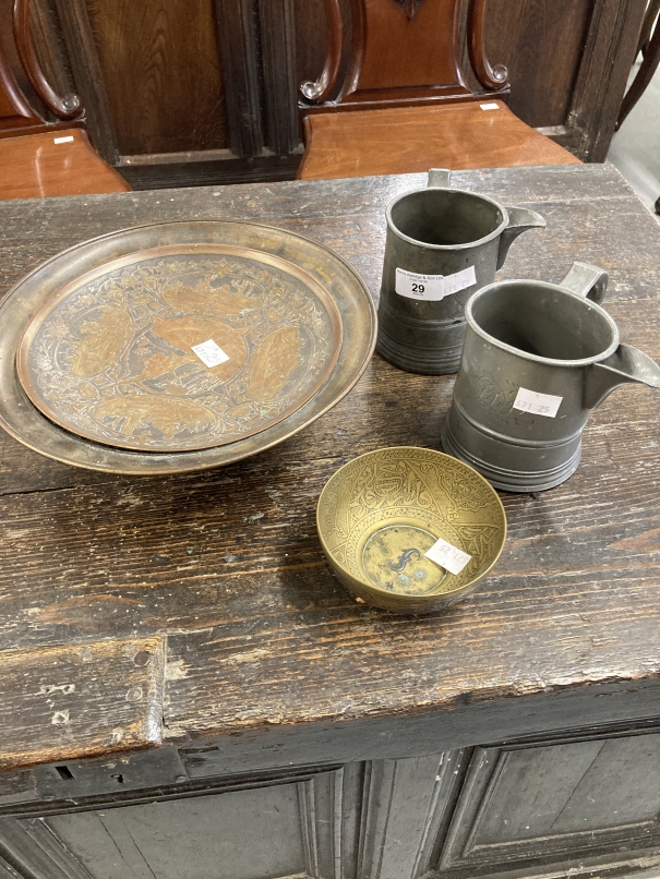 19th cent. Metalware: Gilt bronze Tazza with embossed inset to centre showing scenes from Aesop's