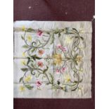 19th cent. Chinese silk floral panel, reverse embroidery with multicolour flowers printed stamp