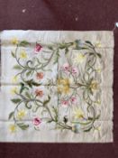 19th cent. Chinese silk floral panel, reverse embroidery with multicolour flowers printed stamp