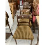 19th cent. Set of six Victorian upholstered mahogany dining chairs with sabre rear and turned