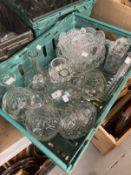 20th cent. Cut glass and crystal decanters, vases, bowls, trays, troughs, bowls and covers, drinking