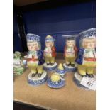 19th cent. English Staffordshire Toby figural condiments, each figure standing with a mug bordered