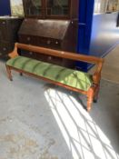 Early 20th cent. Mahogany upholstered waiting room bench on turned supports, moveable back. Length