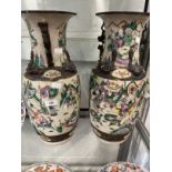 19th cent. Chinese Ge glaze vases depicting martial scenes, a pair. 18ins.